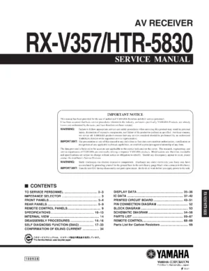 Yamaha rx v357 htr 5830 service manual cover