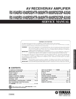 Yamaha rx v540 v540rds v440 v440rds service manual cover