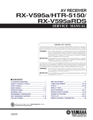 Yamaha rx v595 htr 5150 rx v595ards service manual cover