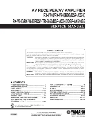 Yamaha rx v740 v740rds v640 v640rds service manual cover