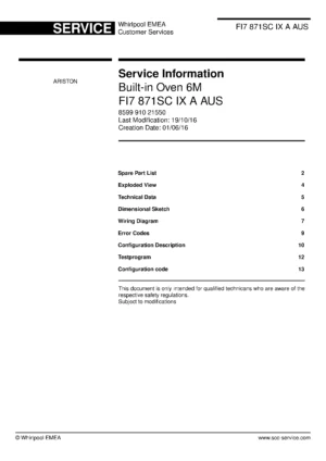 Ariston fi7 871 sc ix a aus service manual cover