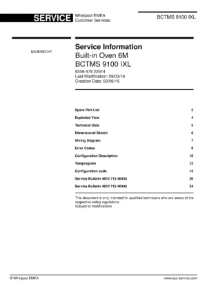 Bauknecht bctms 9100 ixl service manual cover