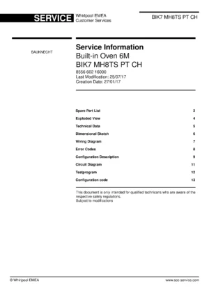 Bauknecht bik7 mh8ts pt ch service manual cover