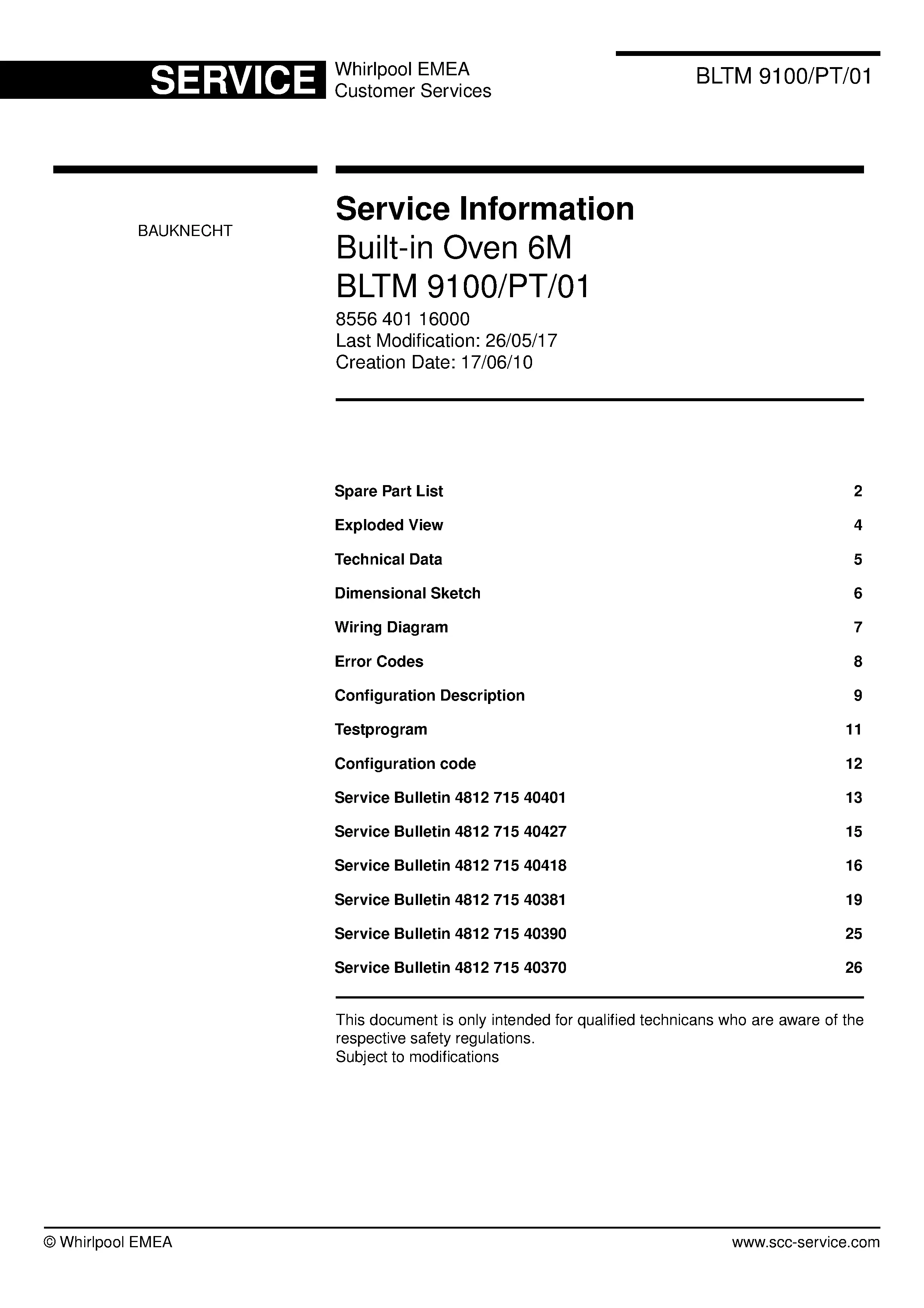 Bauknecht bltm 9100 pt 01 service manual cover
