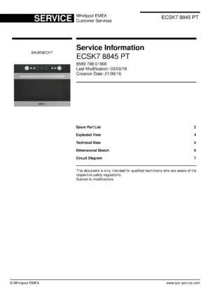 Bauknecht ecsk7 8845 pt service manual cover