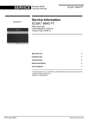 Bauknecht ecsk7 9845 pt service manual cover