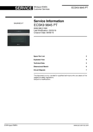 Bauknecht ecsk9 9845 pt service manual cover