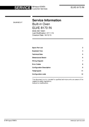 Bauknecht elve 8170 in service manual cover