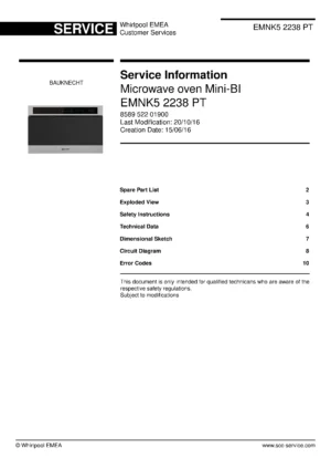 Bauknecht emnk5 2238 pt service manual cover