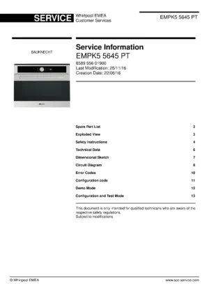 Bauknecht empk5 5645 pt service manual cover