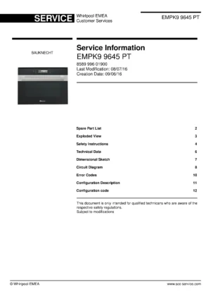 Bauknecht empk9 9645 pt service manual cover