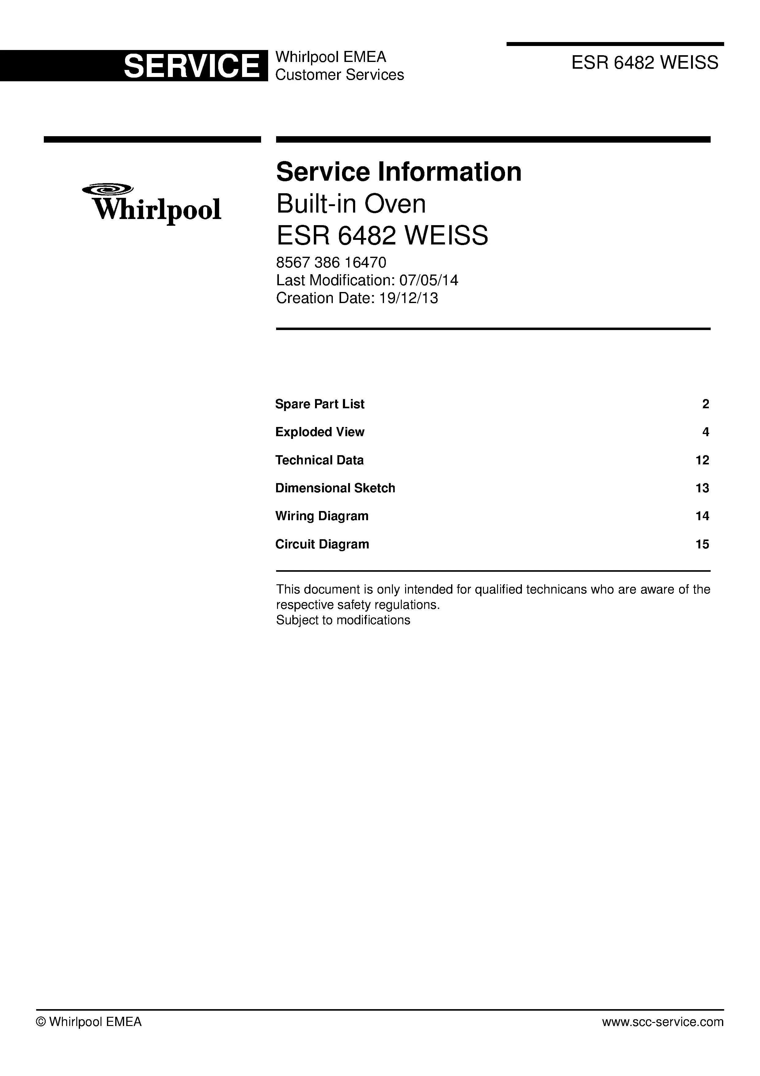 Bauknecht esr 6482 service manual cover