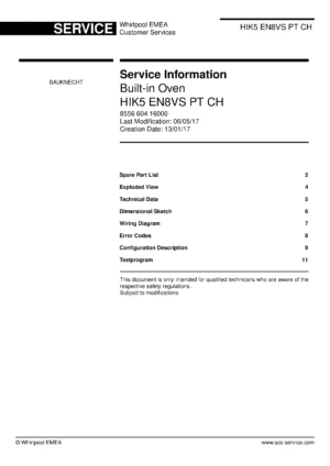 Bauknecht hik5 en8vs pt ch service manual cover
