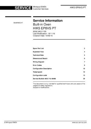Bauknecht hik5 ep8vs pt service manual cover