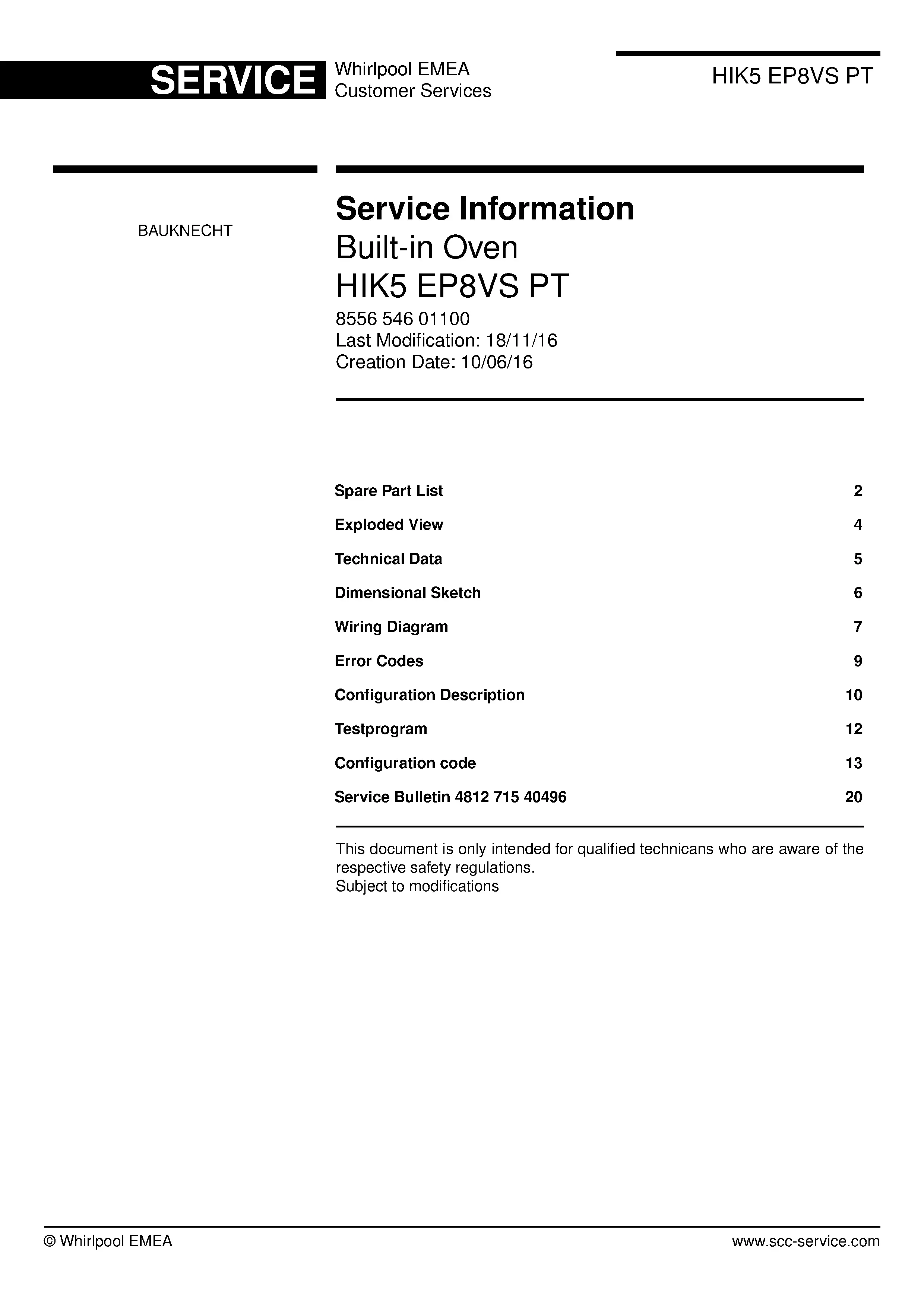 Bauknecht hik5 ep8vs pt service manual cover