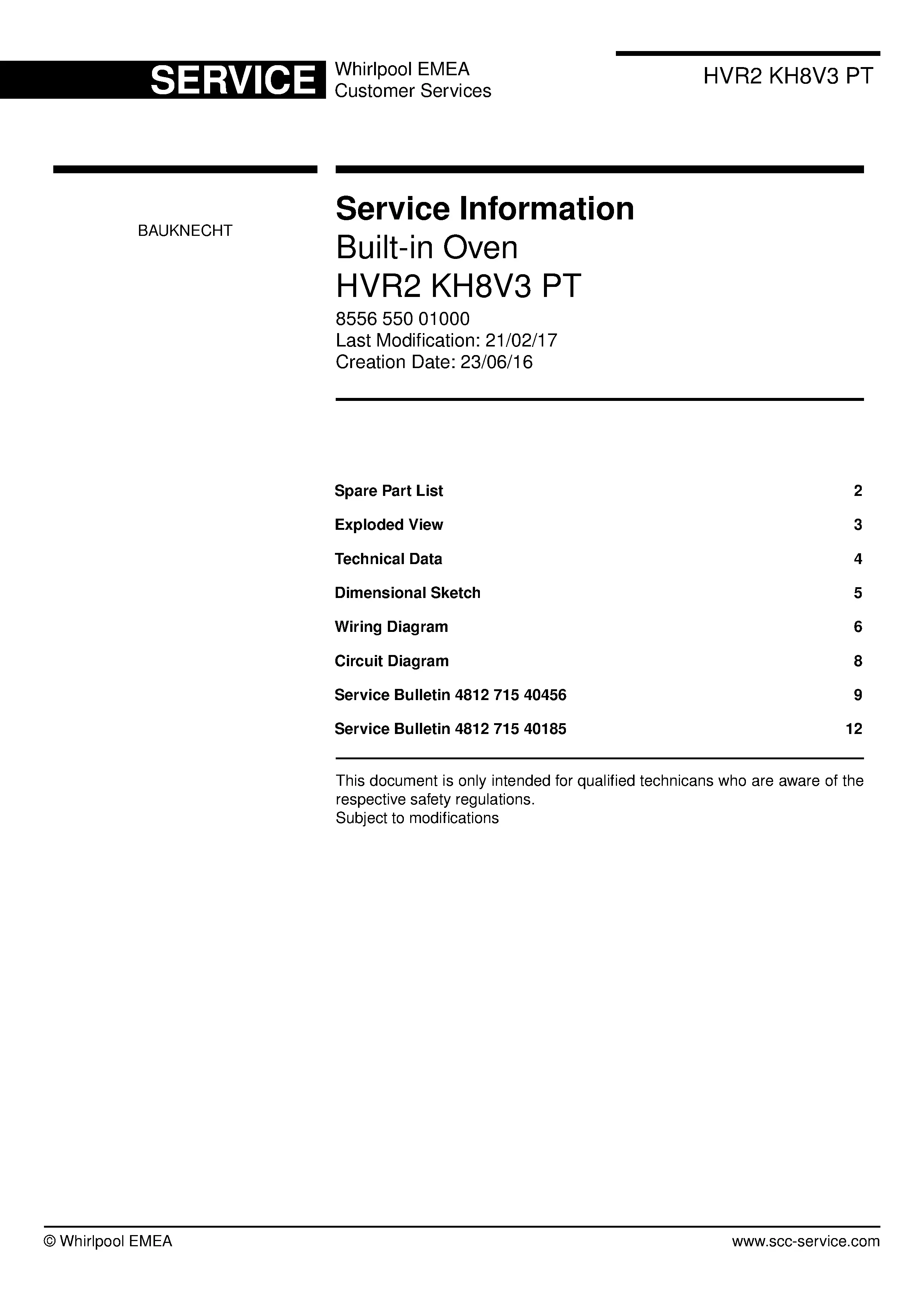 Bauknecht hvr2 kh8v3 pt service manual cover