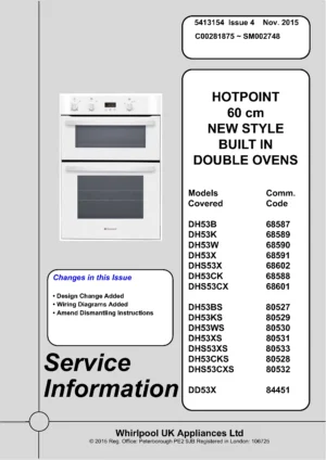 Hotpoint dh53 dhs53 oven service manual cover
