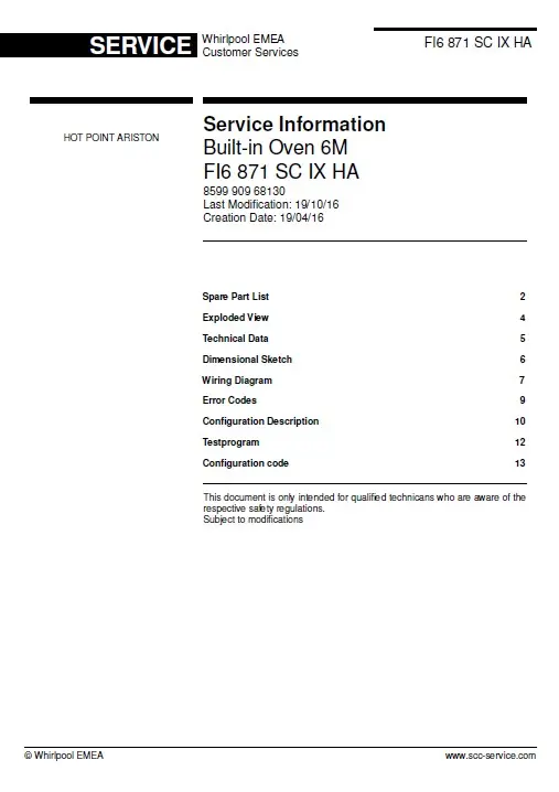 Hotpoint fi6 871 sc ix ha service manual cover