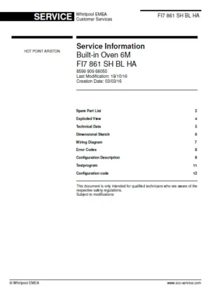 Hotpoint fi7 861 sh bl ha service manual cover