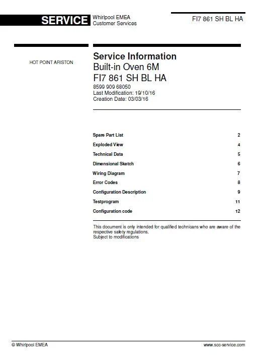 Hotpoint fi7 861 sh bl ha service manual cover
