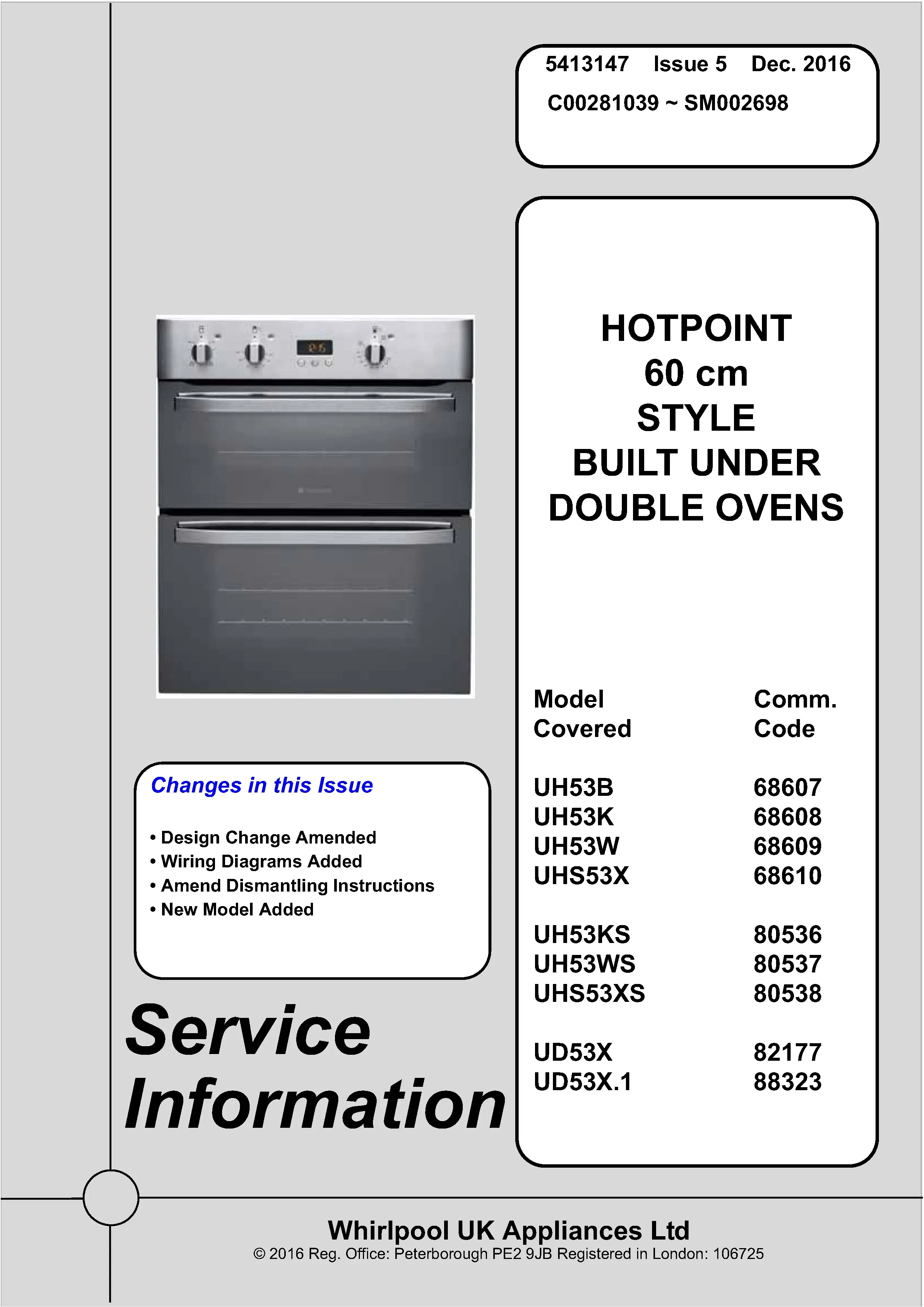 Hotpoint uh53 uhs53 ud53 oven service manual cover