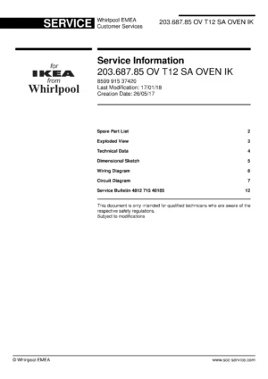 Ikea mattradition 203.687.85 ov t12 sa service manual cover