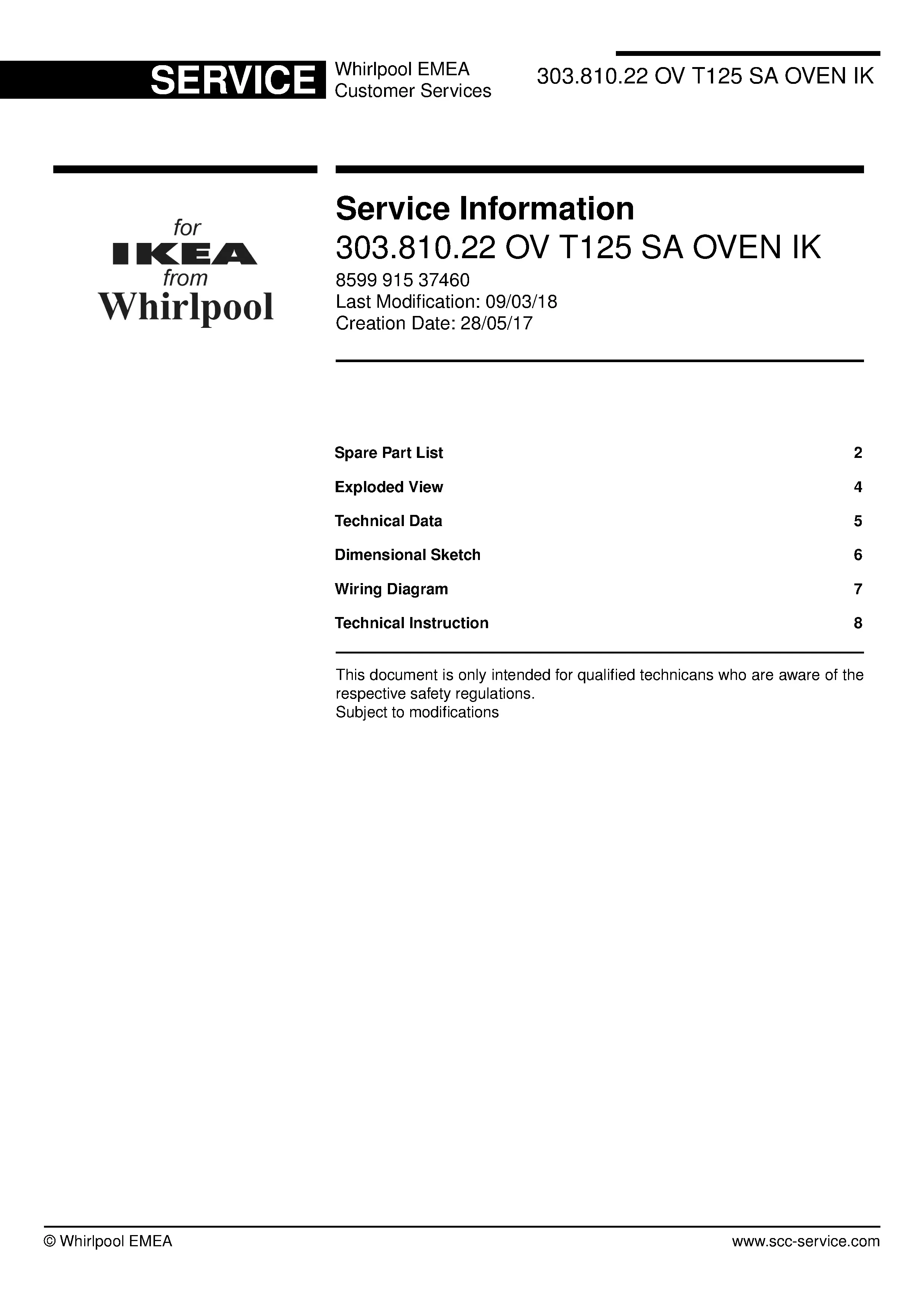 Ikea mattradition 303.810.22 ov t125 sa service manual cover