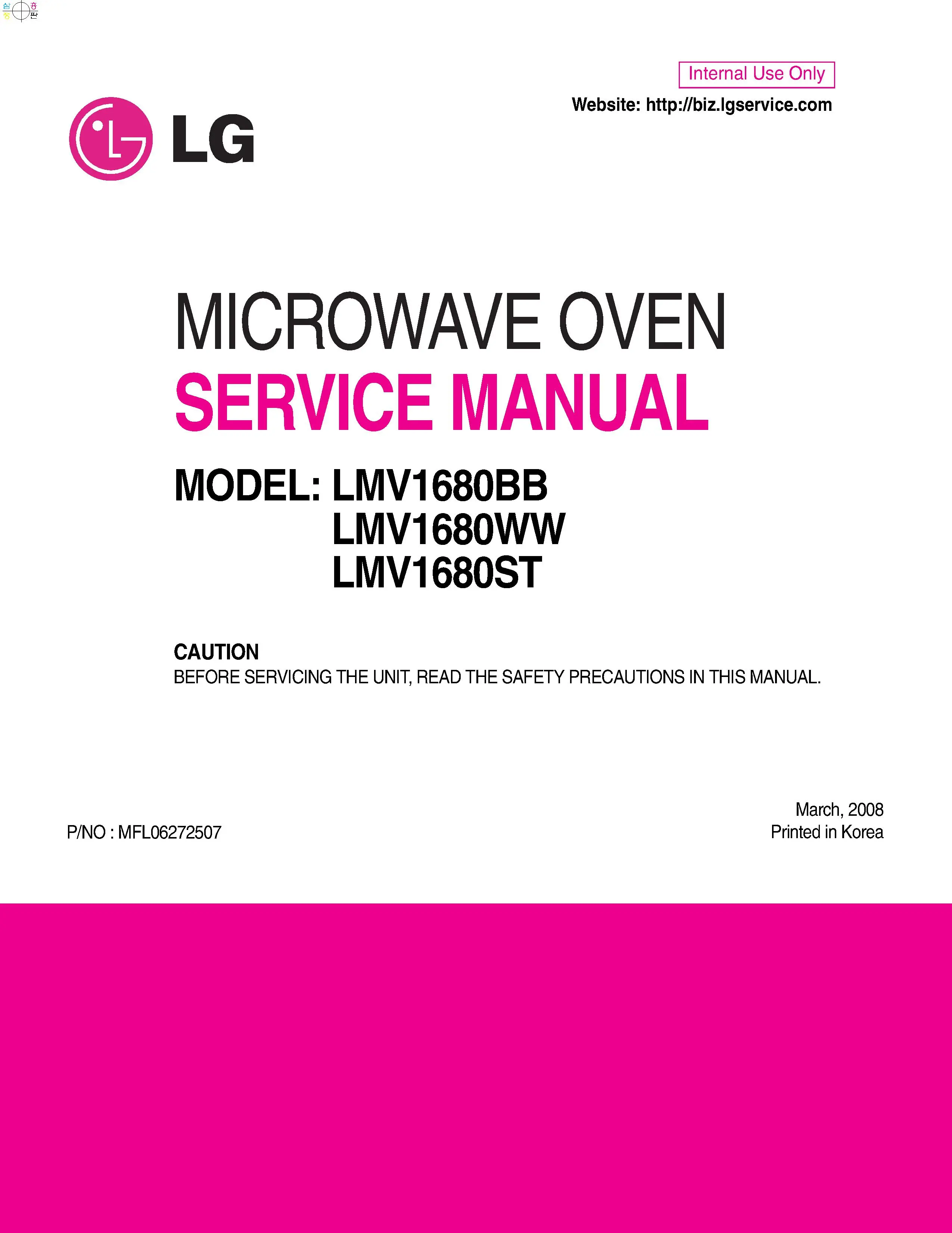 Lg lmv1680bb lmv1680st lmv1680ww service manual