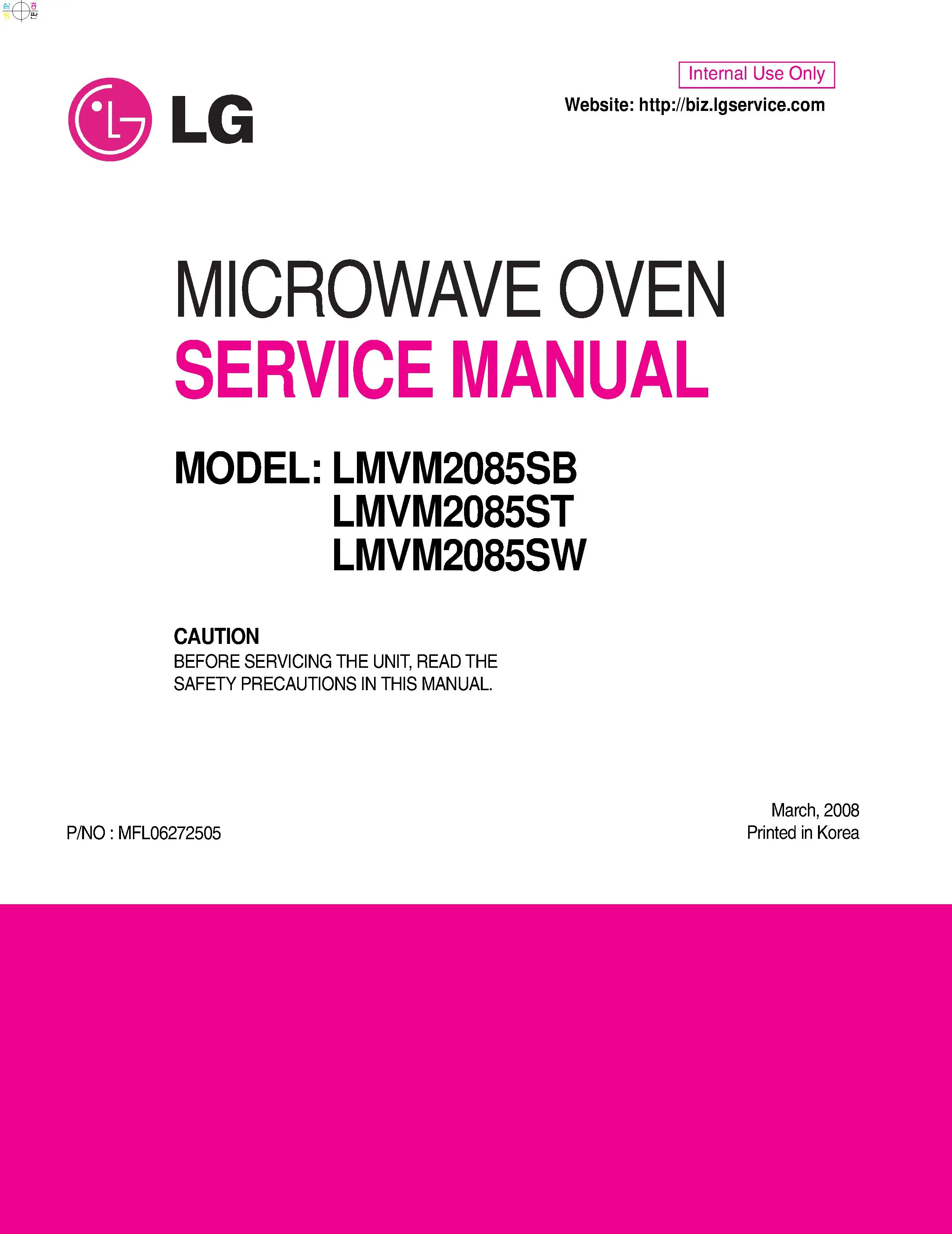 Lg lmvm2085st lmvm2085sb lmvm2085sw service manual