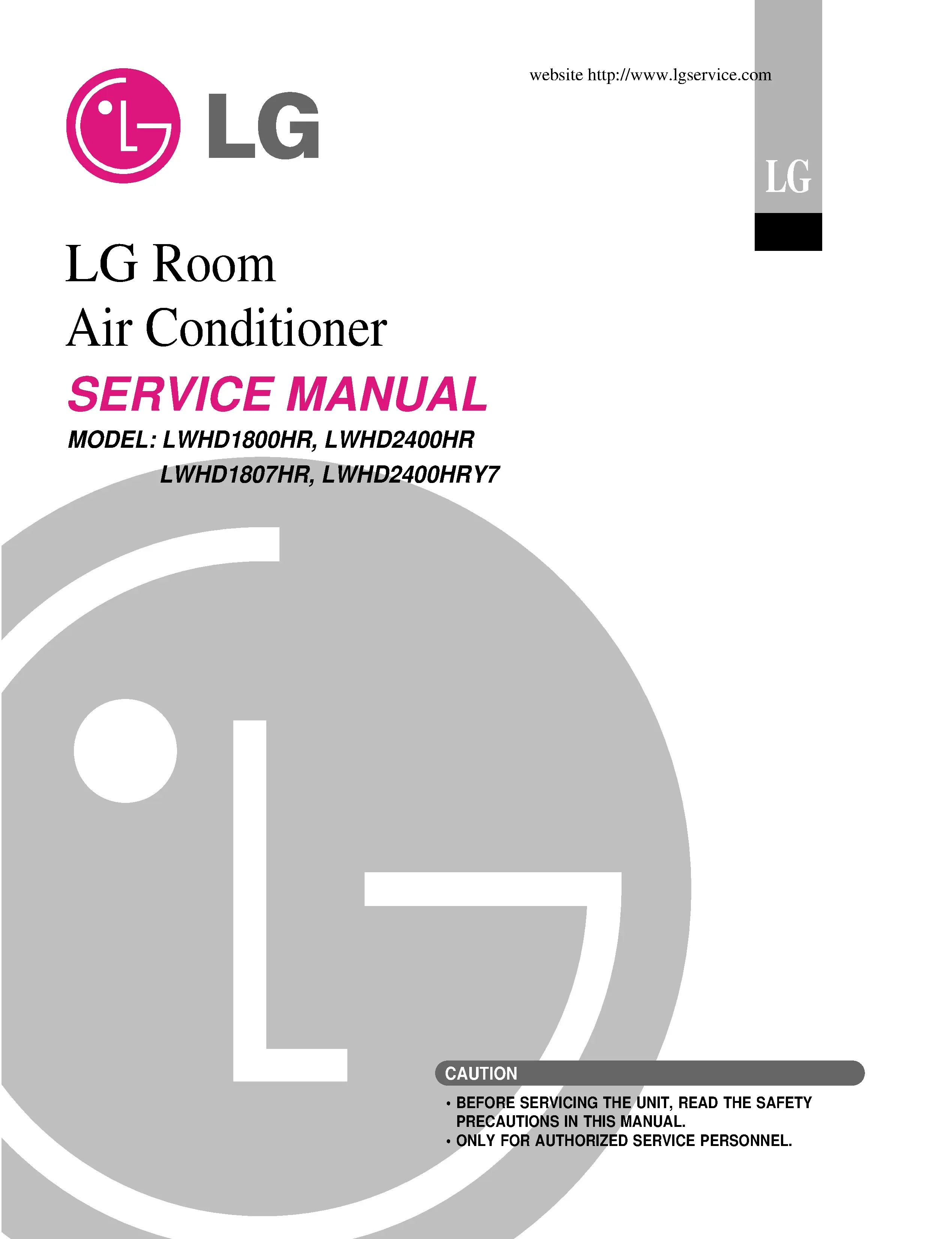Lg lwhd2400hr lwhd2400hry7 lwhd1800hr service manual cover