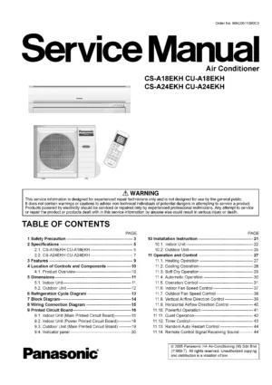 Panasonic cs a18ekh a24ekh cu a18ekh a24ekh service manual cover