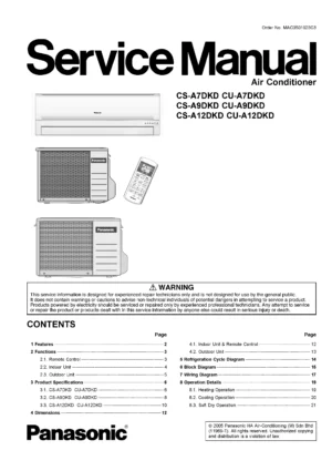 Panasonic cs a7dkd cs a9dkd cs a12dkd service manual cover