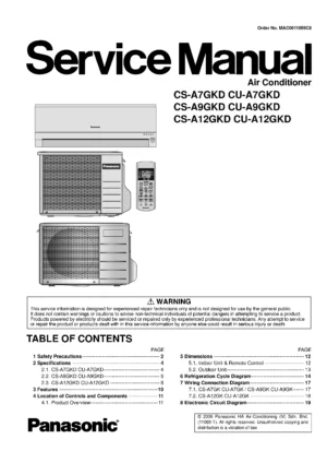Panasonic cs a7gkd cs a9gkd cs a12gkd service manual cover