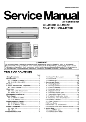 Panasonic cs a9ekh cu a9ekh a12ekh cu a12ekh service manual cover