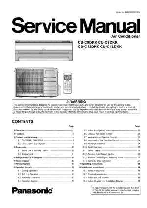 Panasonic cs c9dkk cu c9dkk service manual cover