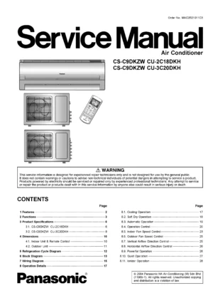 Panasonic cs c9dkzw cu 2c18dkh cu 3c20dkh service manual cover
