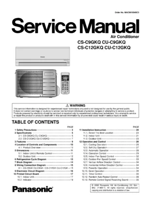 Panasonic cs c9gkq cs c12gkq cu c9gkq cu c12gkq service manual cover