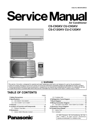 Panasonic cs c9gkv cs c12gkv cu c9gkv cu c12gkv service manual cover