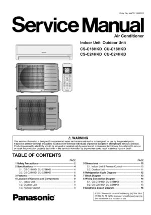 Panasonic cs cu c18hkd c24hkd service manual cover