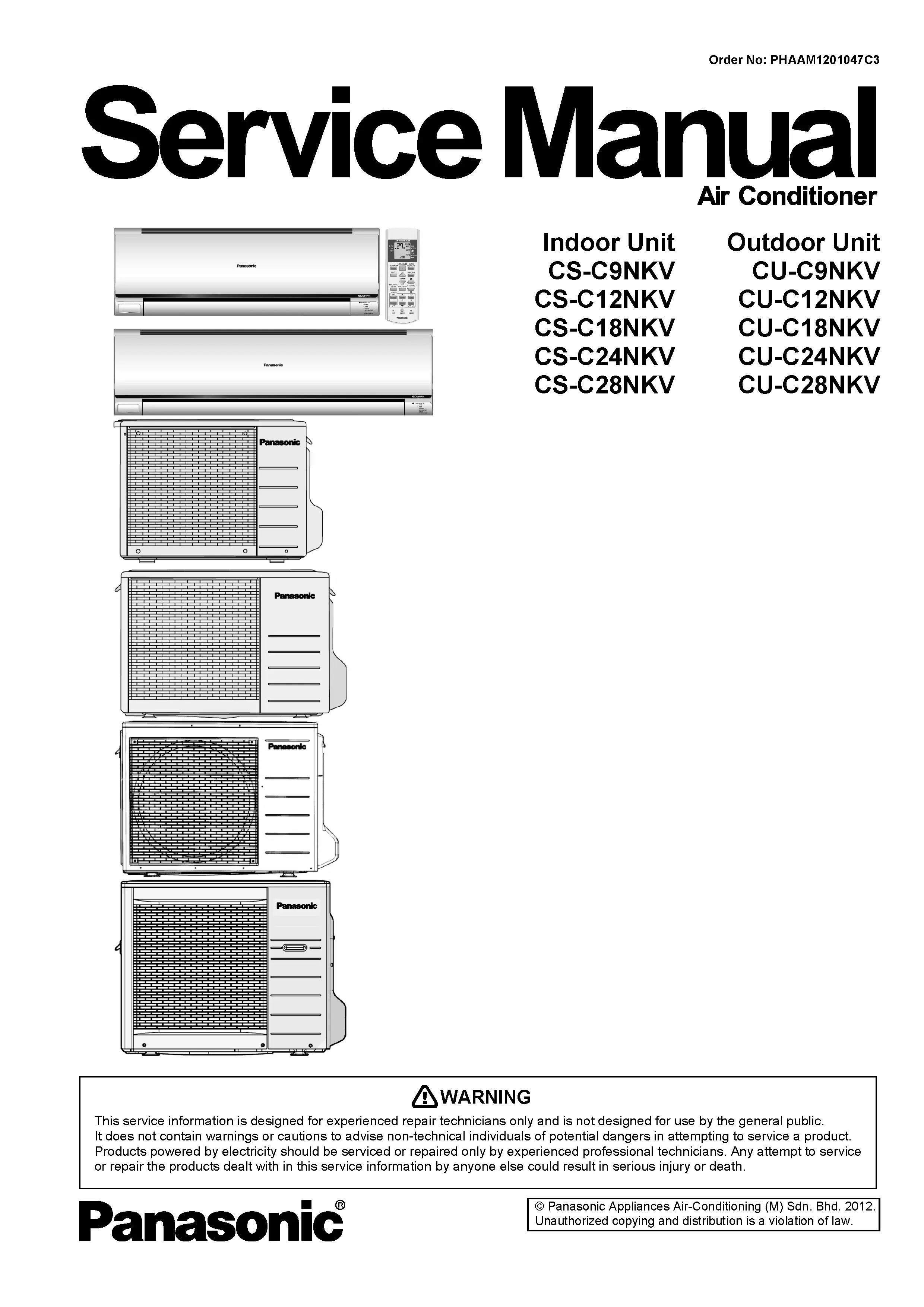 Panasonic cs cu c9nkv c12nkv c18nkv c24nkv c28nkv service manual cover