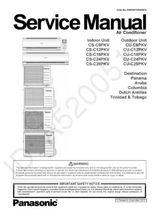 Panasonic cs cu c9pkv c12pkv c18pkv c24pkv c28pkv service manual cover
