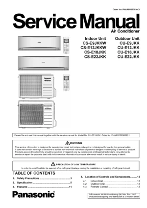 Panasonic cs cu e9jkkw e12jkkw e18jkk e22jkk service manual cover