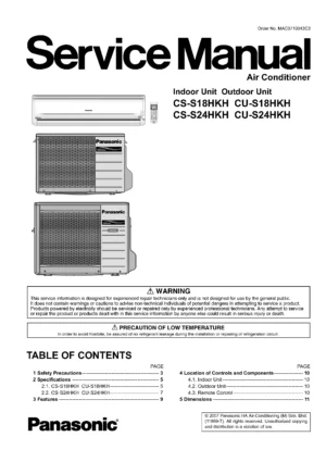 Panasonic cs cu s18hkh s24hkh service manual cover