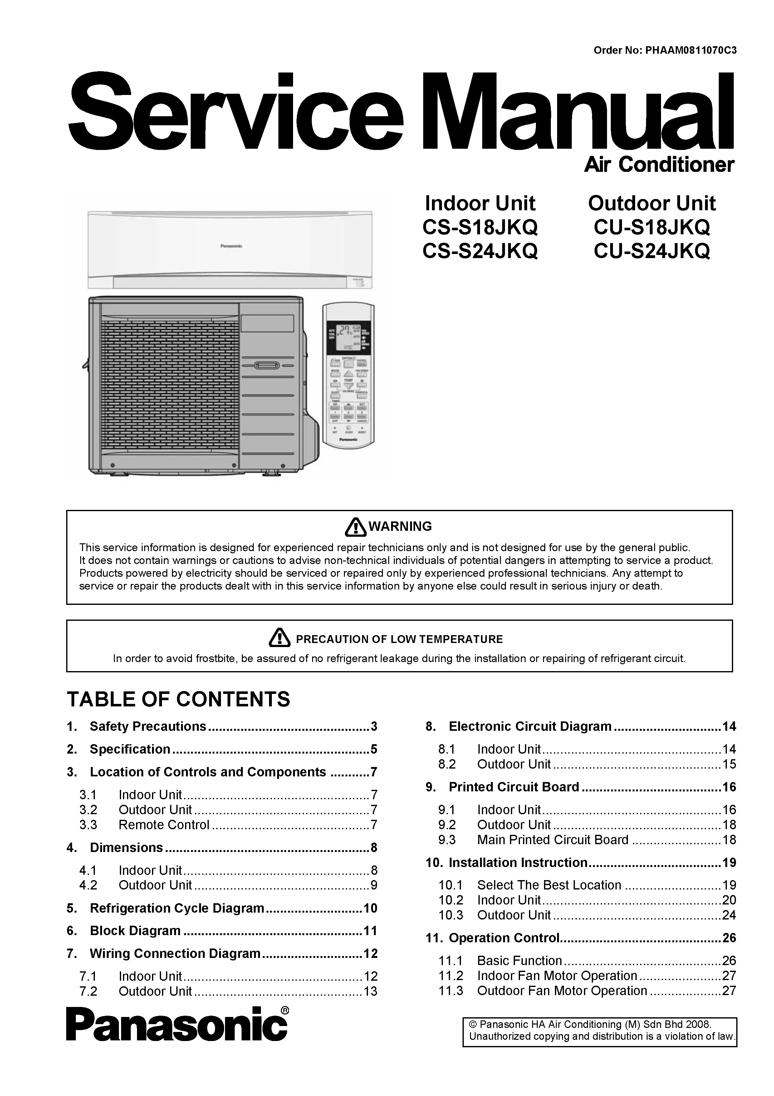 Panasonic cs cu s18jkq s24jkq service manual cover