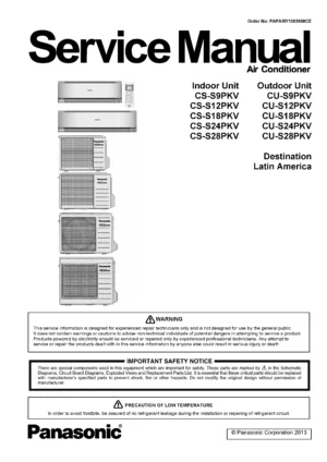Panasonic cs cu s9pkv s12pkv s18pkv s24pkv s28pkv service manual cover