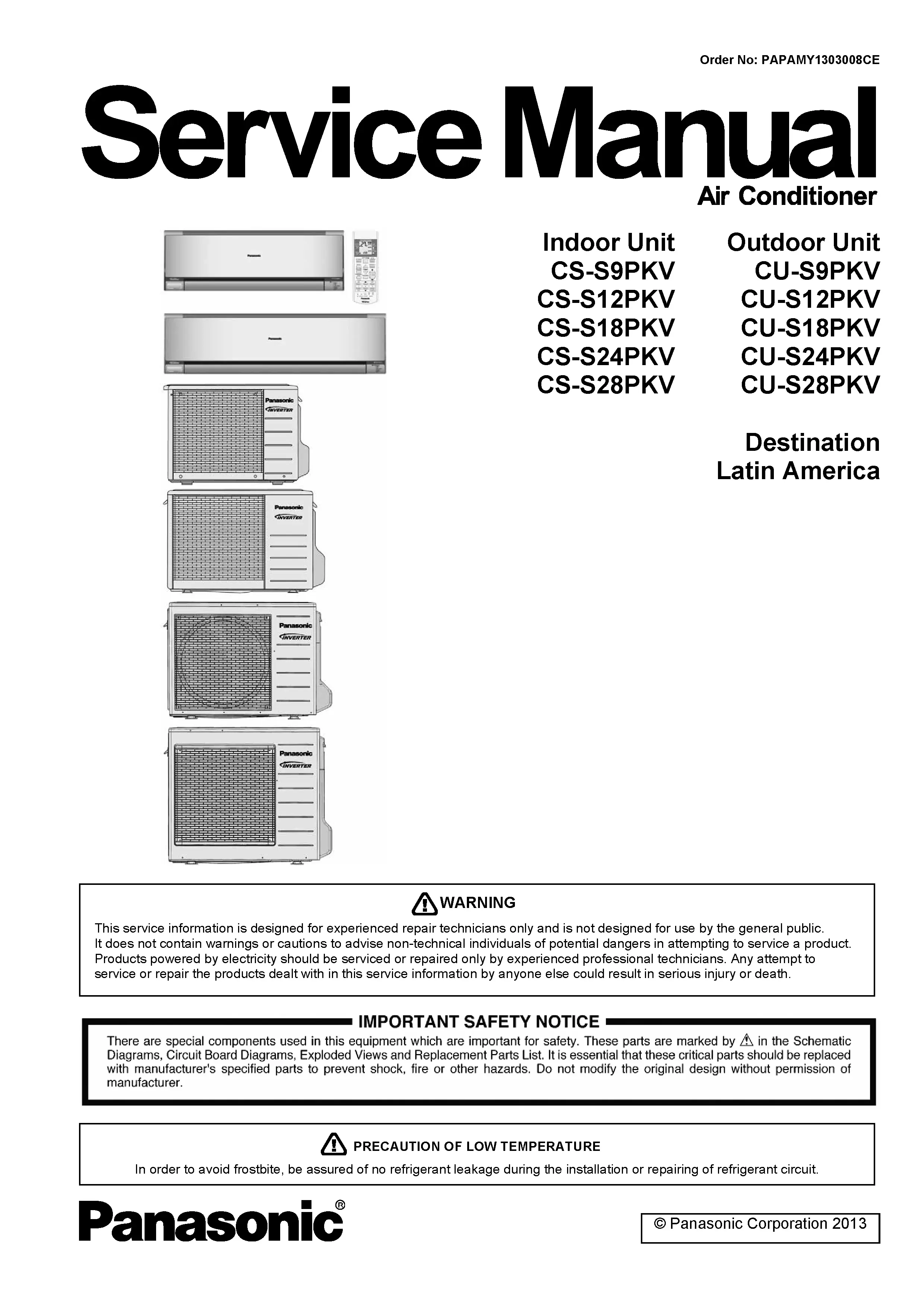 Panasonic cs cu s9pkv s12pkv s18pkv s24pkv s28pkv service manual cover