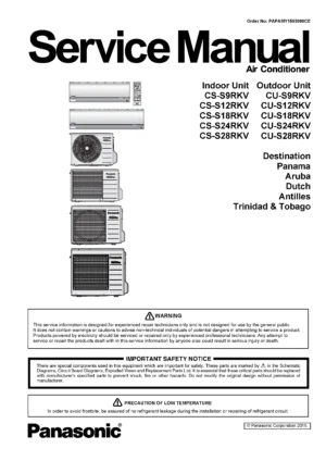 Panasonic cs cu s9rkv s12rkv s18rkv s24rkv s28rkv service manual cover