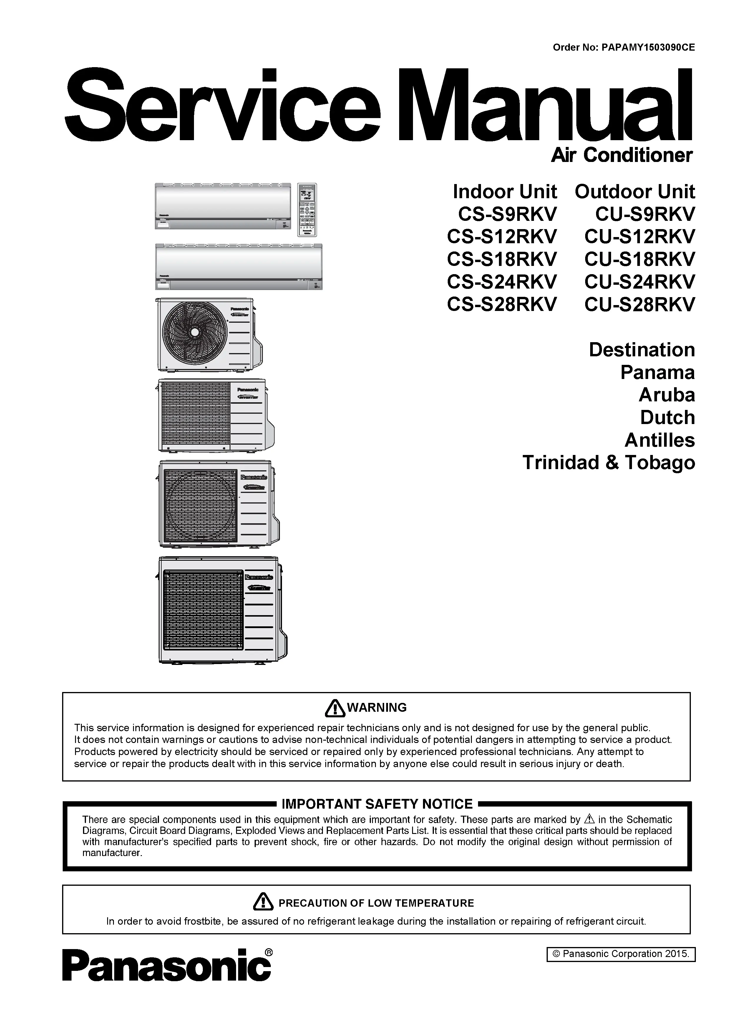Panasonic cs cu s9rkv s12rkv s18rkv s24rkv s28rkv service manual cover