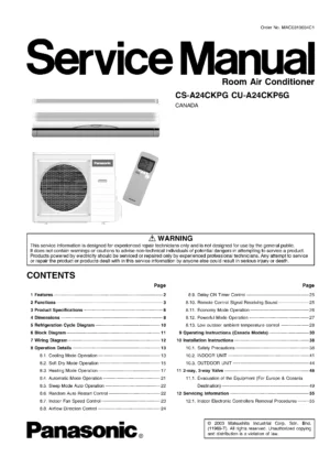 Panasonic cs cua24ckp cs a24ckpg cu a24ckp6g service manual cover