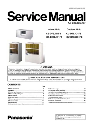 Panasonic cs d78jd1f8 cu d78jd1f8 service manual cover